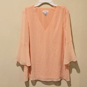 ❤️ CALVIN KLEIN FLOWY TOP/BLOUSE WITH SHEER 3/4 SLEEVES, SMALL